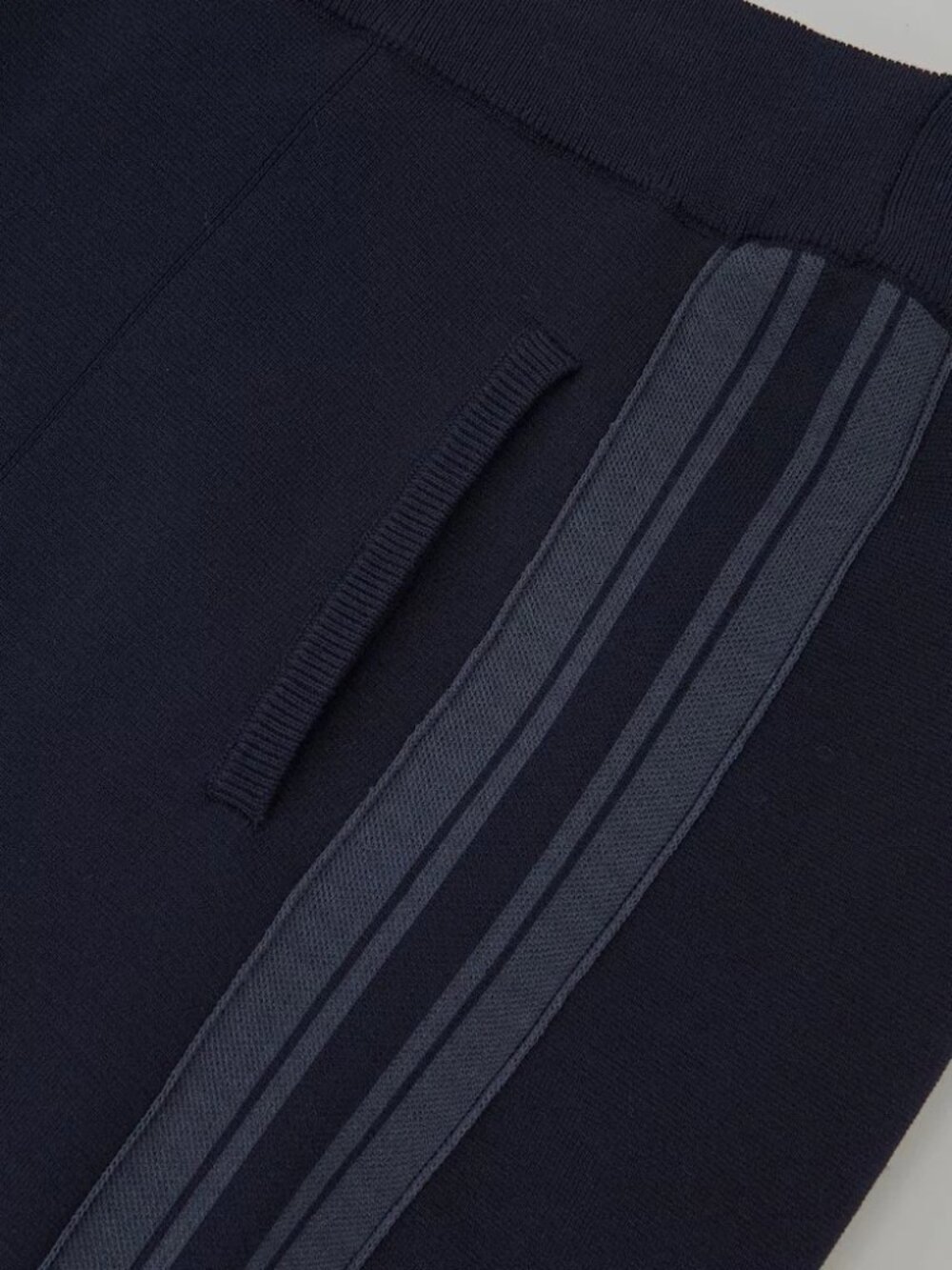 Reiss Womens Pants Size Medium Navy Blue Knitted Side Stripe Wide Leg Trousers - Picture 6 of 9